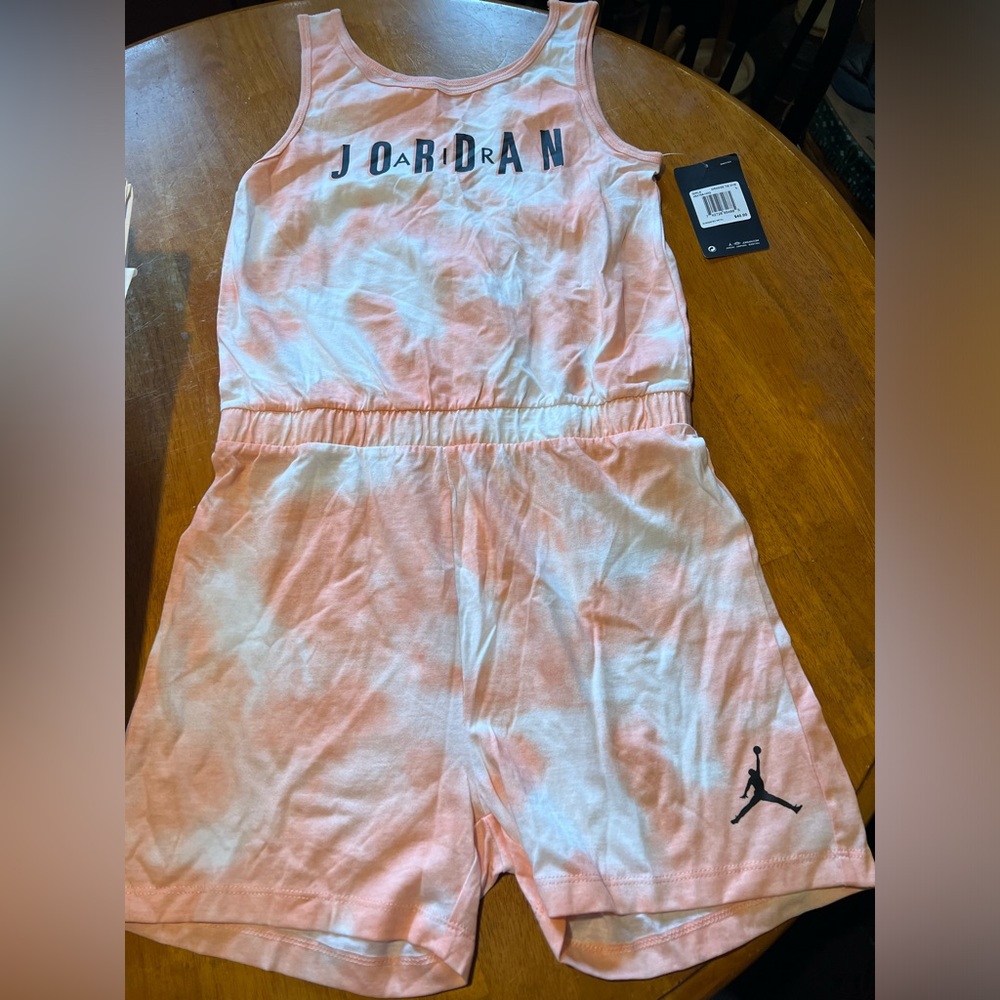 💛Girls pink Tye dye JORDAN sleeveless romper size youth large NWT